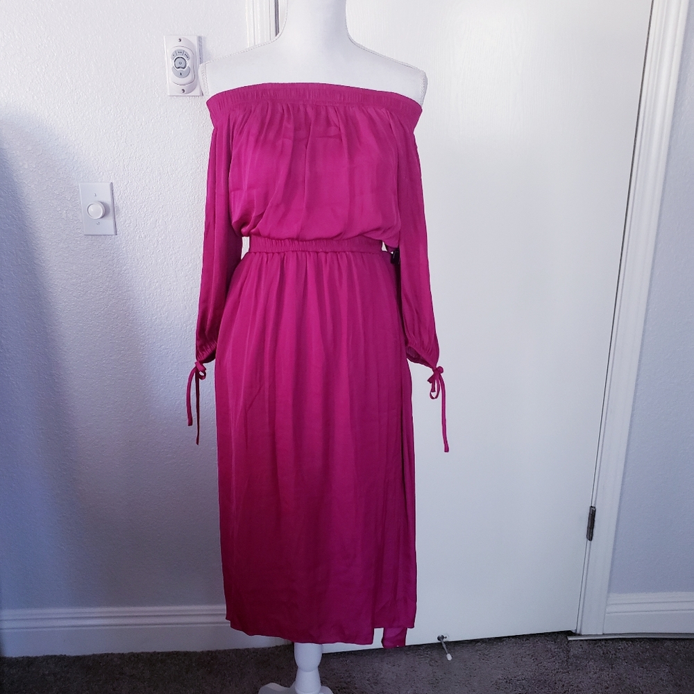 INC International Concepts Off-Shoulder High-Low Dress in Magenta - Picture 3 of 9